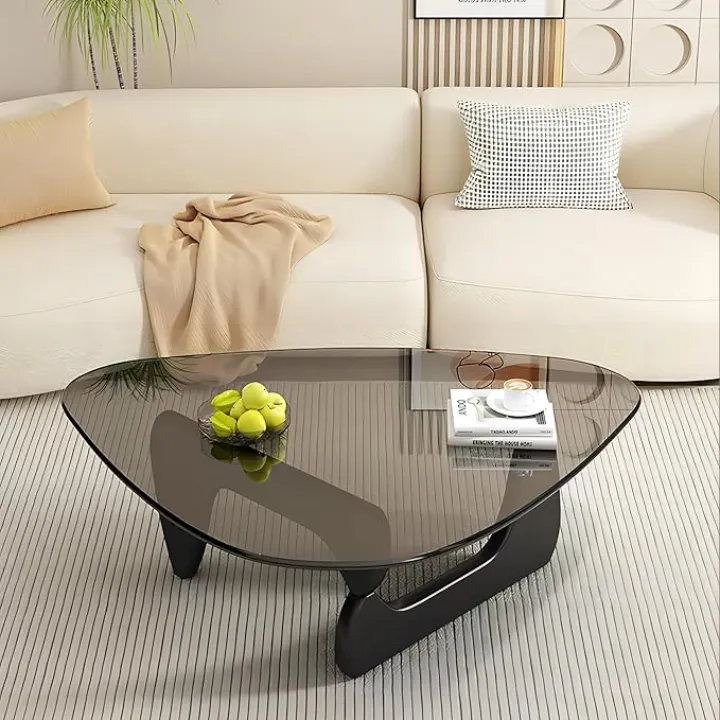 Modern Glass Coffee Table, 32.68" D x 22.44" W x 15.75" H, Abstract Round Tea Tables for Living Room Home Office Industrial Cocktail Tables (Black-Gray Glass, 32.68")