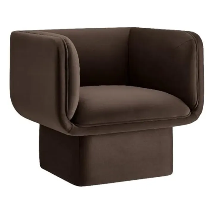 Modway Tate Performance Velvet Accent Chair in Chocolate Brown - Upholstered Club Chair - Modern Barrel Armchair - Comfy Reading Leisure Chair for Living Room, Bedroom, Office