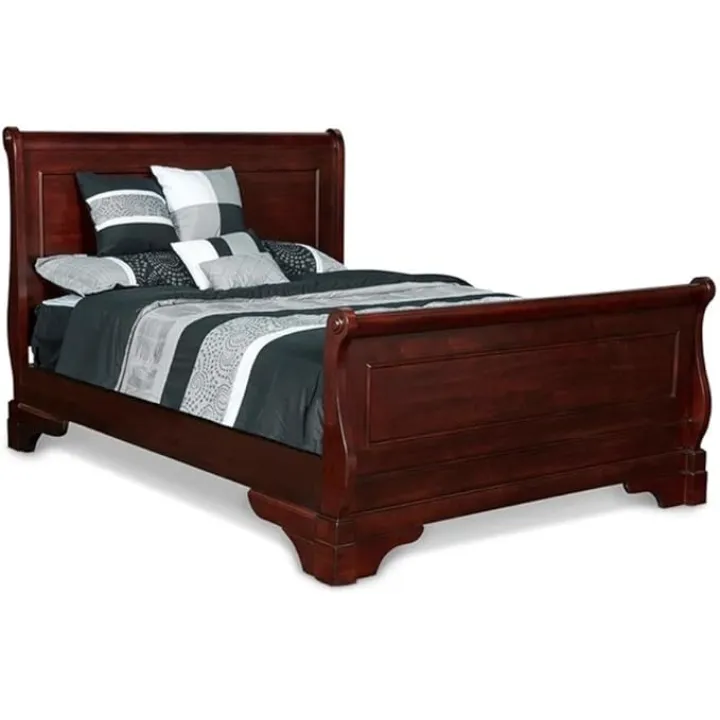 Pemberly Row Contemporary Transitional Wood Queen Bed in Cherry