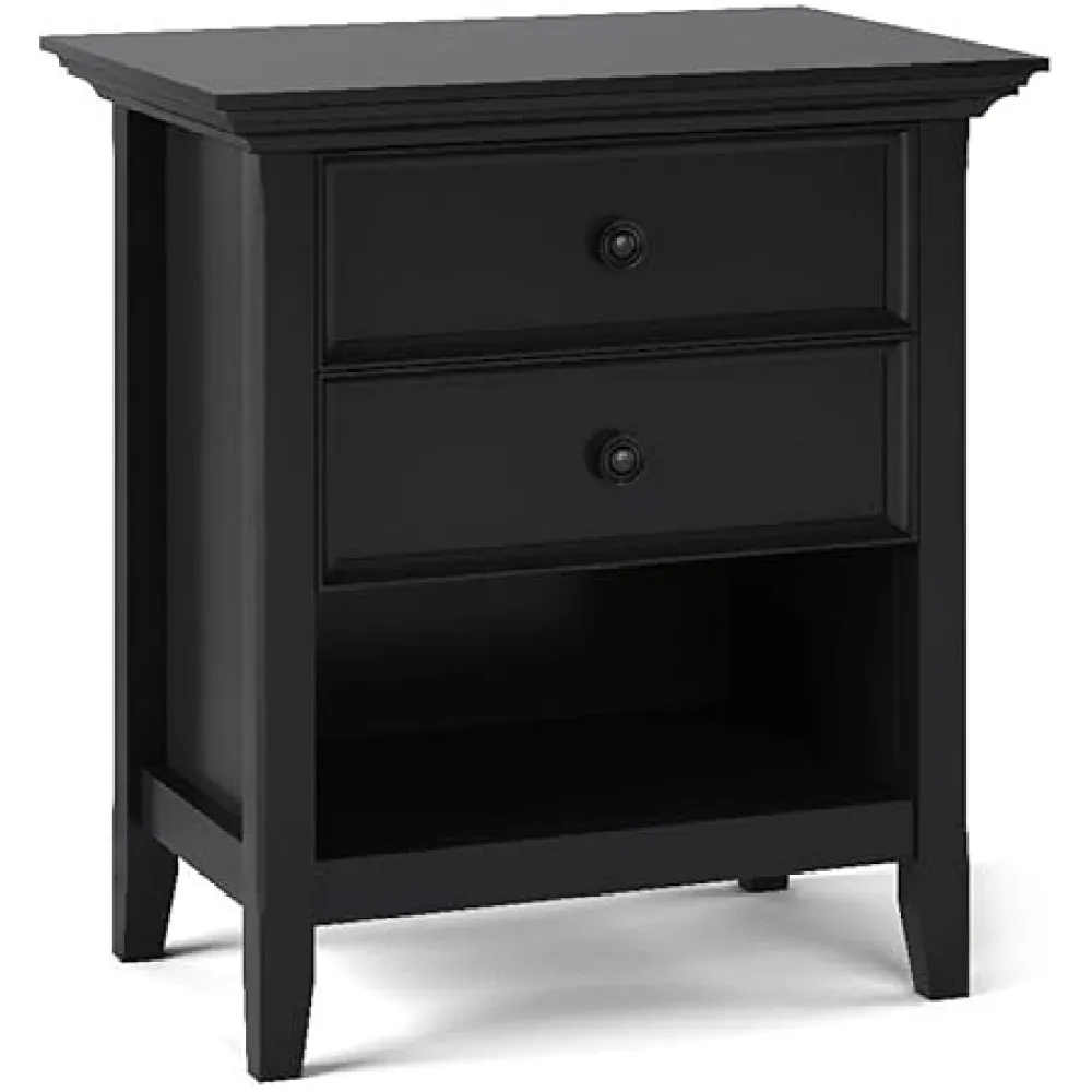 Pemberly Row Solid Wood 24 inch Wide Bedside Nightstand Table in Black