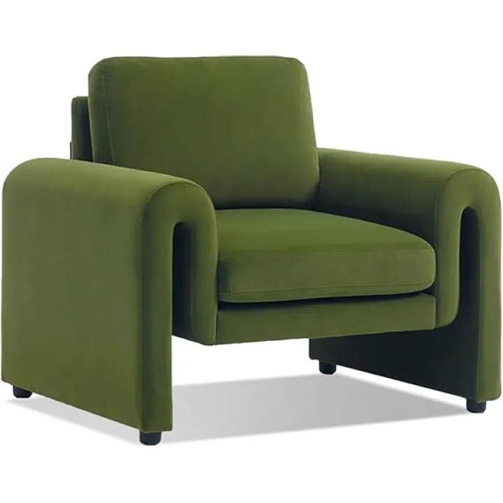 Green Velvet Accent Chair, Fully Upholstered Comfortable Large Arched Arm Chair for Living Room Bedroom Nursery Office