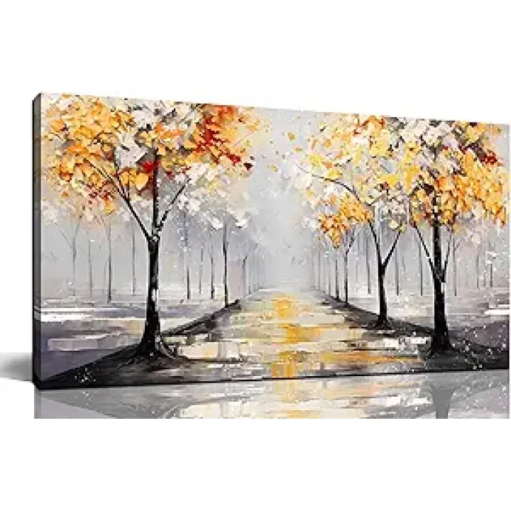 ENTANUB Tree Wall Art for Lving room, Ginkgo Canvas Wall Decor for Bedroom, Gold Picture Print Arwork, Size 20x40 Inches