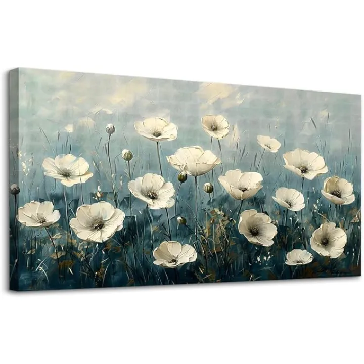 Canvas Wall Decor for Bedroom Wall Art for Living Room Office Decorations White Flowers Landscape Painting Modern Wall Pictures Artwork Farmhouse Posters Ready to Hang Home Decor 20x40 in