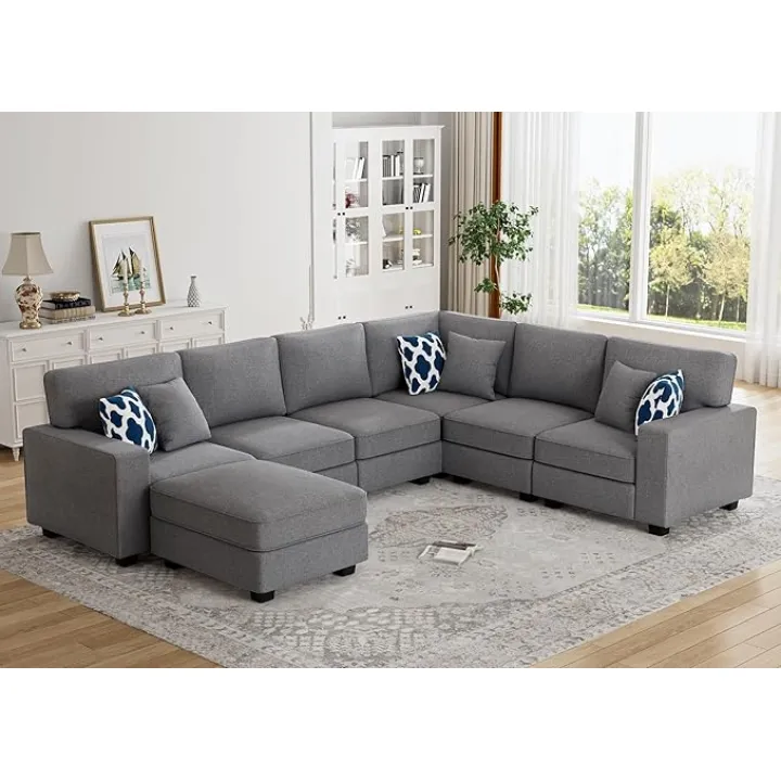 L Lengend Vansen Modular Sectional Sofa U Shaped Sofa Couch with Ottoman Modern Reversible Corner Sectional Couch for Living Room (Dark Grey, U Shaped Sofa-2)