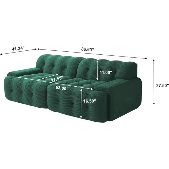 86.6inch Modular Sectional Couch,Oversized Loveseat Sofa, 3D Mesh Fabric Comfy Cloud Sofa Couches, Curved Couch for Living Room, Office, Apartment,No Assembly Required (Green, 86.6")