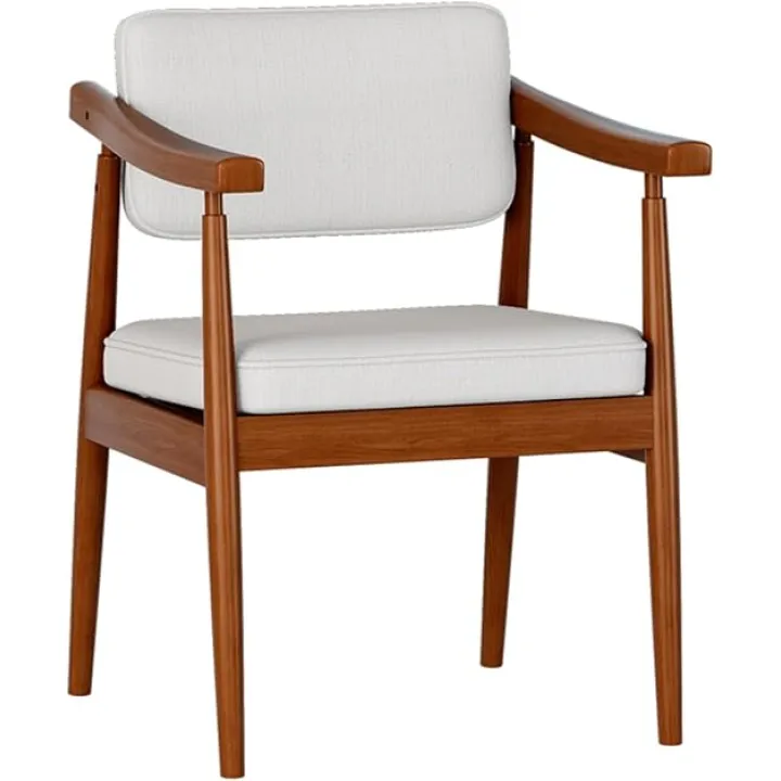 GIZNXBA Dining Chairs Wood with Arms, Side Chair Modern Linen Kitchen Dining Chairs Fabric Accent Chair Modern Mid Century Armchair Reading Chair for Kitchen Bedroom Dining Room(/Beige,/Walnut)