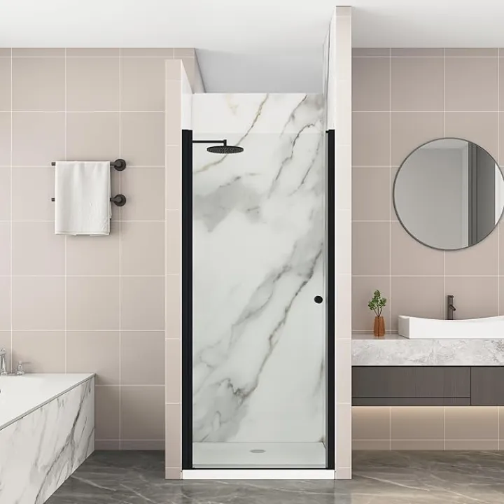 Pivot Shower Door,32-34" W x 72" H Frameless Shower Door, 1/4" (6 mm) in Thick Clear Tempered Glass, Matte Black Finish, Reversible Glass Shower Door