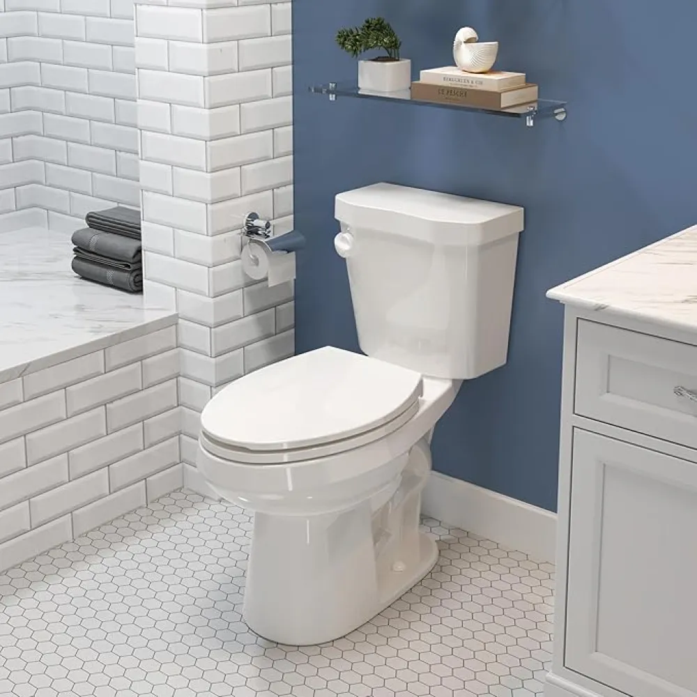 HOROW 17 Inch Tall Toilet, Two-Piece Elongated Toilet with ADA Comfort Chair Height Seat, Powerful 1.28 GPF Single Flush Bowl for Bathroom, 12" Rough In High for Seniors, White