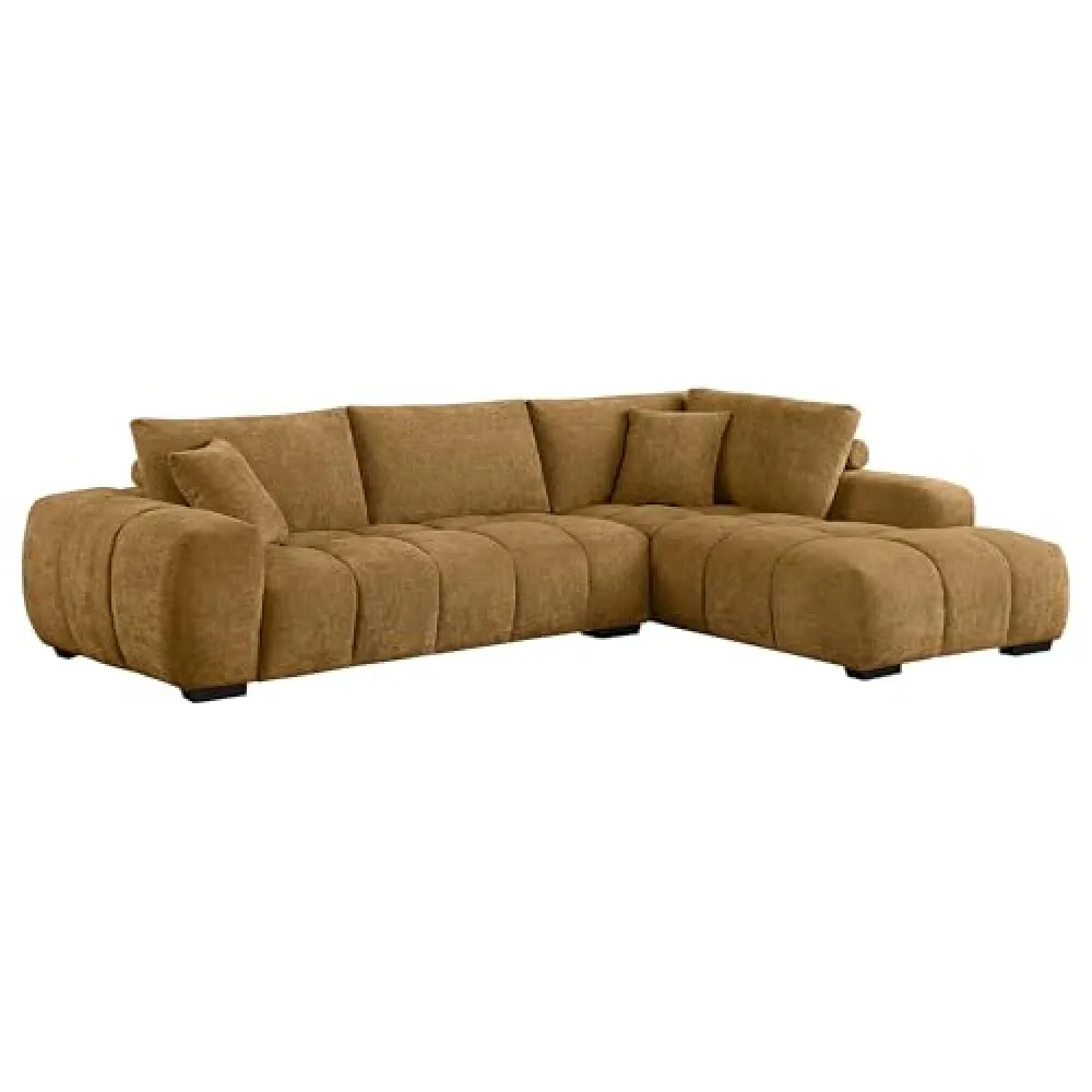Coaster Home Furnishings - Camacho - Upholstered Chaise Sectional Sofa with Tufted Seating, Rounded Arms - Contemporary - Living Room - Amber - 503985