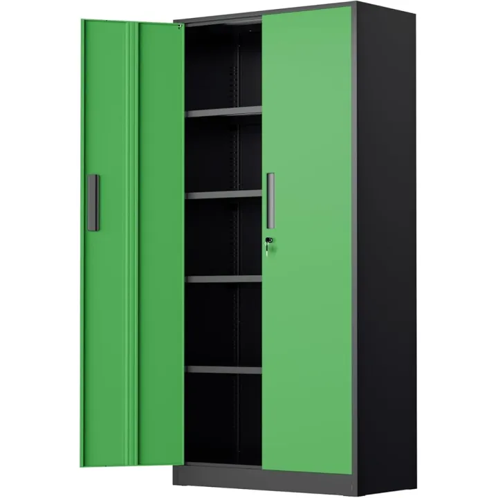 INTERGREAT Storage Cabinet,72”H Garage Steel Locking Cabinets with Doors and 4 Adjustable Shelves, Tall Lockable File Tool Cabinets for Home Office, Metal Classroom Cabinet Basement, Black-Green
