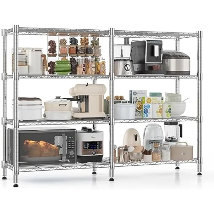 Homdox Heavy Duty Storage Shelves, 4 Tier Wire Shelving Unit, Adjustable Metal Shelves for Storage, Garage Rack Pantry Shelves Kitchen Shelving, 14"x60"x60", Silver Gray