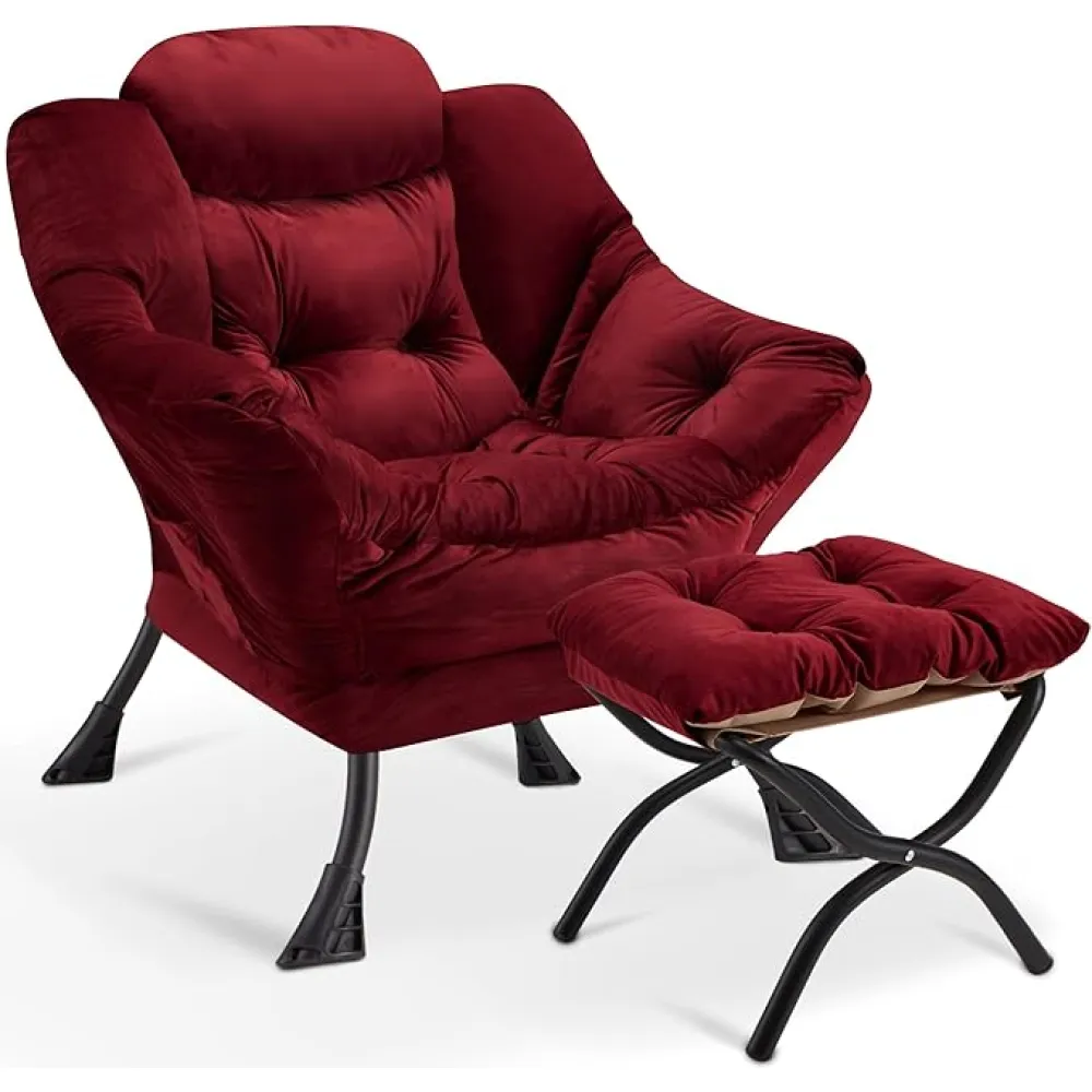 Accent Lazy Chair with Ottoman,Leisure Sofa Armchair with Footrest,Oversized Reading Chair for Bedroom,Dorm Room,Living Room,Courtyard,Office,Dusty Rose