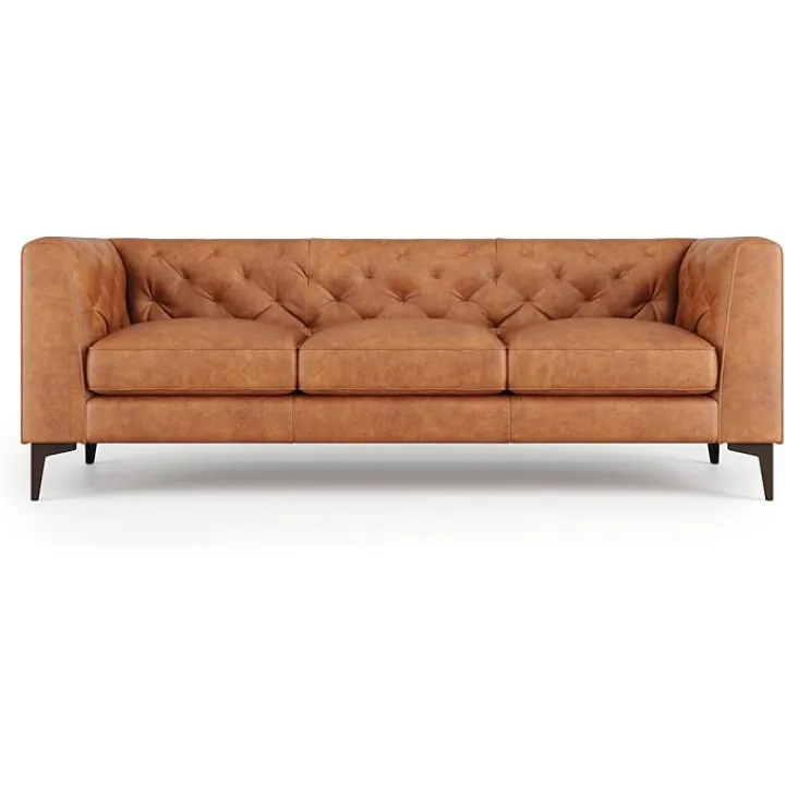Valencia Avery Leather Couch 89" | Top Grain Nappa 11000 Leather 3 Seater with Tufted Back, Solid Wood Frame, Plush Cushioning, Saddle Tan