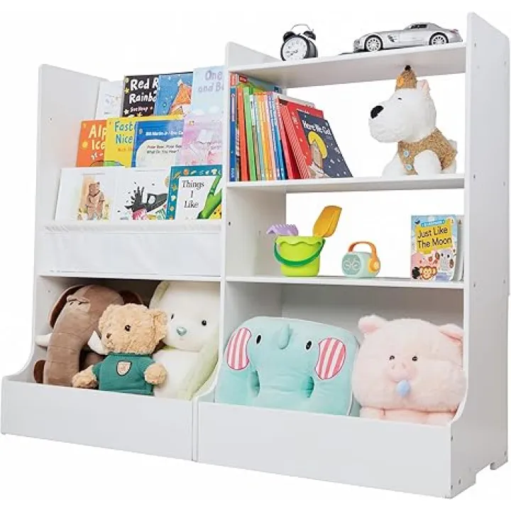 48.6" Large Solid Wood Kids Bookshelf, 3 Layer Sling Children Bookshelf, Baby Book Shelf With Toy Storage Organizer, Display Shelves, Toddler Bookcase For Kids Room, Library, Nursery, Playroom