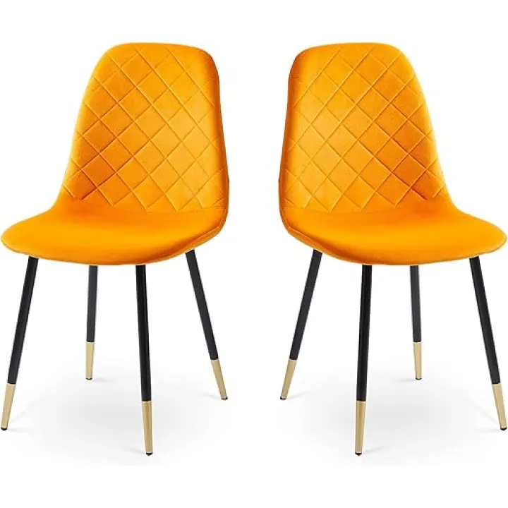 CHARMMA Orange Velvet Tufted Accent Chairs with Golden Color Metal Legs, Modern Dining Chairs for Living Room,Set of 2