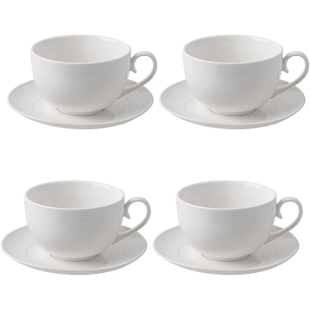 10 oz Cappuccino Cups with Saucers - Ceramic Espresso Coffee Cups Set of 4, White Tea Mugs and Saucer, Latte Mugs Set, Microwave Dishwasher Safe Drinkware for Housewarming, Party, Cafe