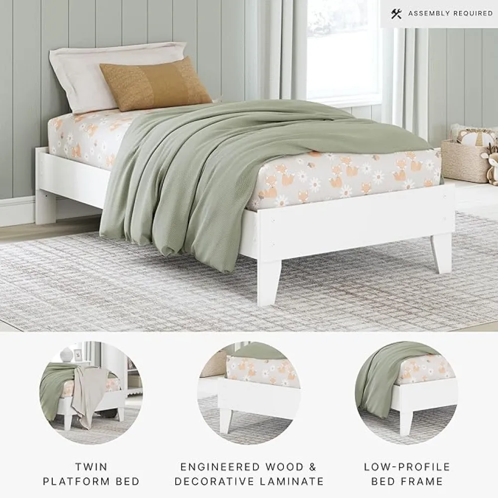 Signature Design by Ashley Hallityn Coastal Twin Platform Bed with Metal Slats, No Box Spring Needed, White