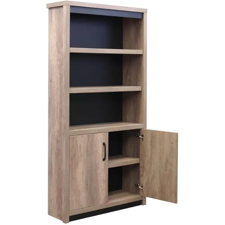 nbf signature series Lower Door Bookcase Weathered Walnut with Adjustable Shelves and Durable Construction for Office Storage