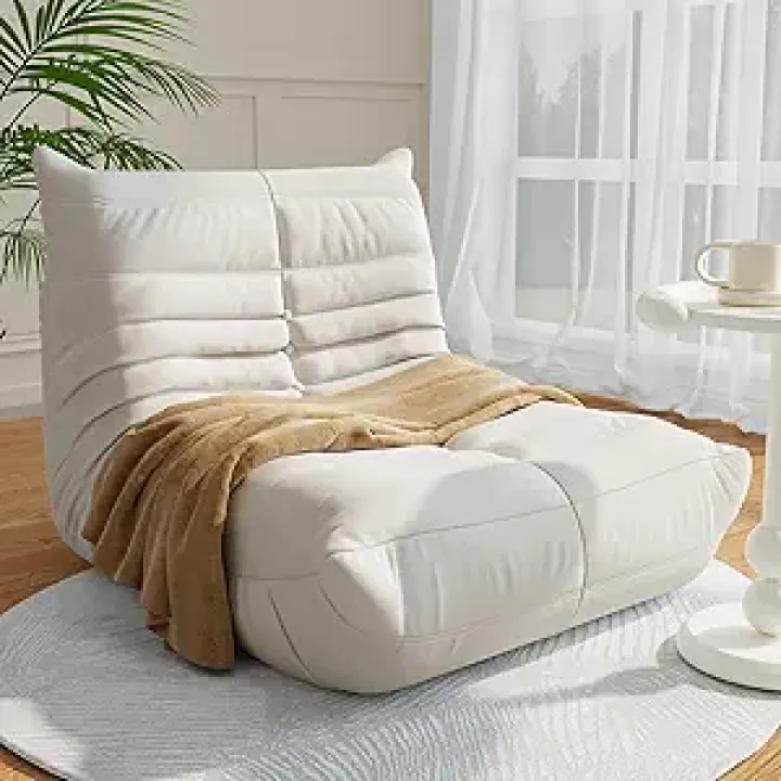 CCF Bean Bag Chair for Adults Fireside Giant Comfy Lazy Sofa Chair Soft Premium Memory Foam Lounger Oversized Beanbag Chair with Ottoman for Bedroom Living Room WH