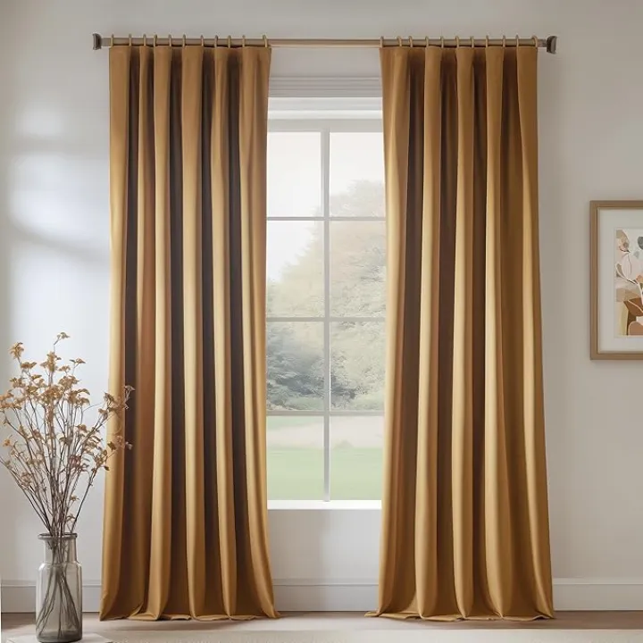 FMFUNCTEX Velvet Blackout Curtains Gold Brown Thermal Insulated Curtains for Bedroom Living Room Darkening Curtains 84 Inches Long Soft Luxury Heavy Rod Pocket Brown Drapes Dining Room 2 Panels Set