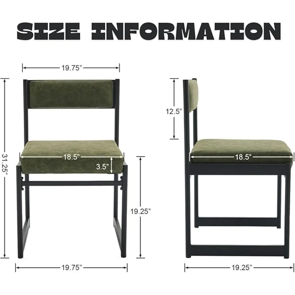 Green Leather Dining Chairs Set of 4 Modern Upholstered Dining Room Chairs with Metal Legs Armless Ktichen Chairs Rectangle Industrial Style