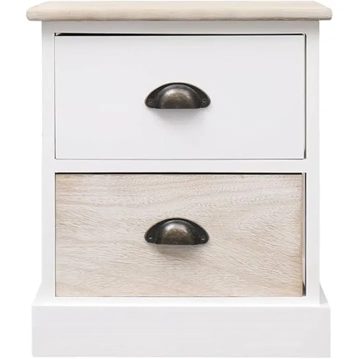 Wooden Bedside Table with Handles Bedside Table in White and Natural Color 38x28x45 Cm Paulownia Bedside Table