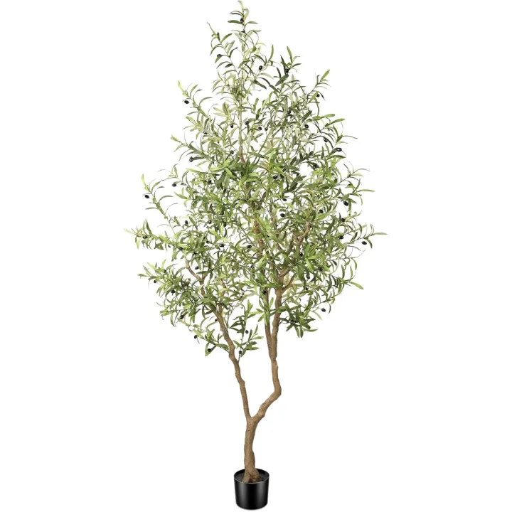 8ft Faux Olive Tree - Large Realistic Artificial Olive Trees 8 Feet (96") Indoor Fake Plants with Realistic Trunk, Adjustable Branch, Olive Silk Tree with Planter for Home Living Room Decor