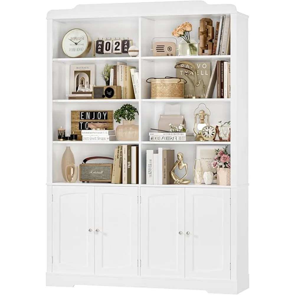 73.1" Tall Bookcase and Bookshelf, Wide Bookshelf with Doors and Adjustable Shelves, 6 Tier Large Bookshelf with Storage, Tall Storage Cabinet for Living Room, Home Office, White