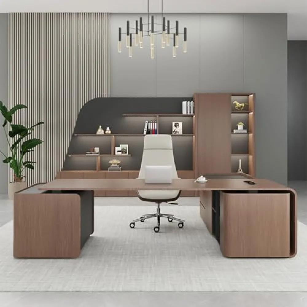 DLCQIJI Modern Executive Desk Large Sturdy Writing Table, Office Long Boss Desk Computer Desk for Home Office Computer Desk Business Furniture Set Workstation with USB Power Outlet Storage Cabine