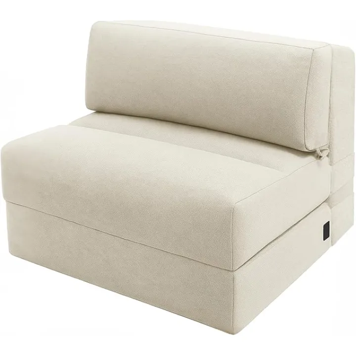 ZonLi Folding Sofa Bed,Convertible Futon Sofa Bed Mattress Sleeper Chair Single Size,Memory Foam Futon Sofa Couch with Washable Cover,for Living Room,Dorm (Beige, Single)