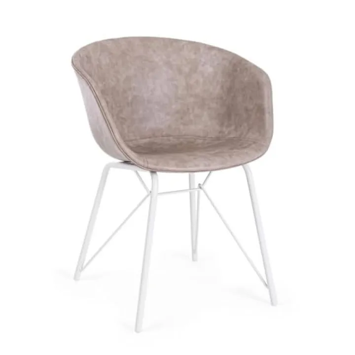 KONTE.DESIGN Set di 2 poltroncine WARHOL in similpelle beige e gambe in acciaio bianco, con braccioli