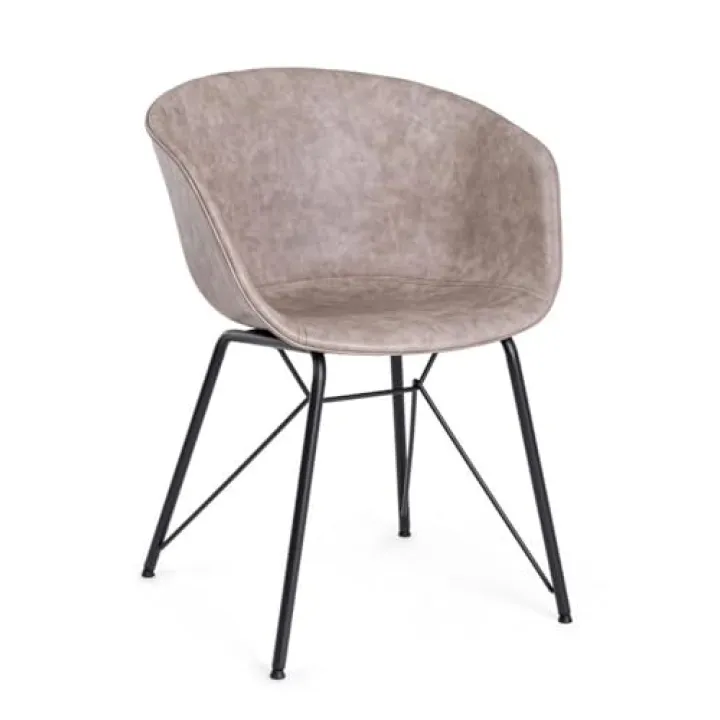 KONTE.DESIGN Set di 2 poltroncine WARHOL in similpelle beige e gambe in acciaio nero, con braccioli