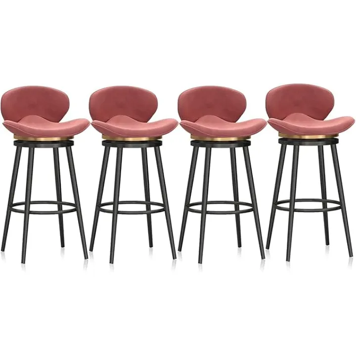 Upholstered Velvet Bar Stools Set of 1/2/3/4 Counter Height Swivel Barstools with Black Metal Legs, Modern Bar Chair with Back for Kitchen Island,Black,2PCS(Pink,4PCS)