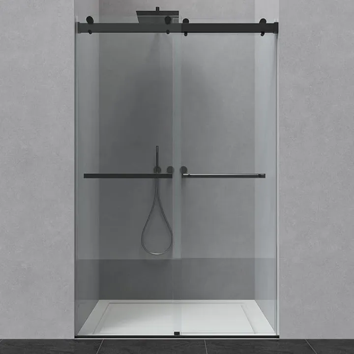 44-48” x 76” Frameless Shower Door, 5/16" (8mm) Clear SGCC Tempered Glass, Bathroom Dual Sliding Shower Doors, Matte Black