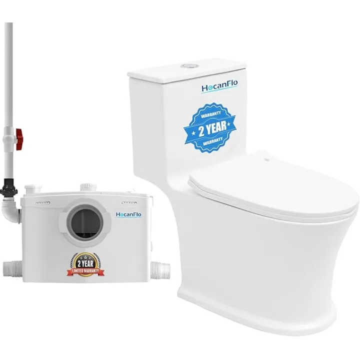Macerating Toilet 800W One-Piece Upflush Toilet For Basement, Dual Flush Powerful & Quiet Macerating Toilet System With 4 Water Inlet & Ac Vent