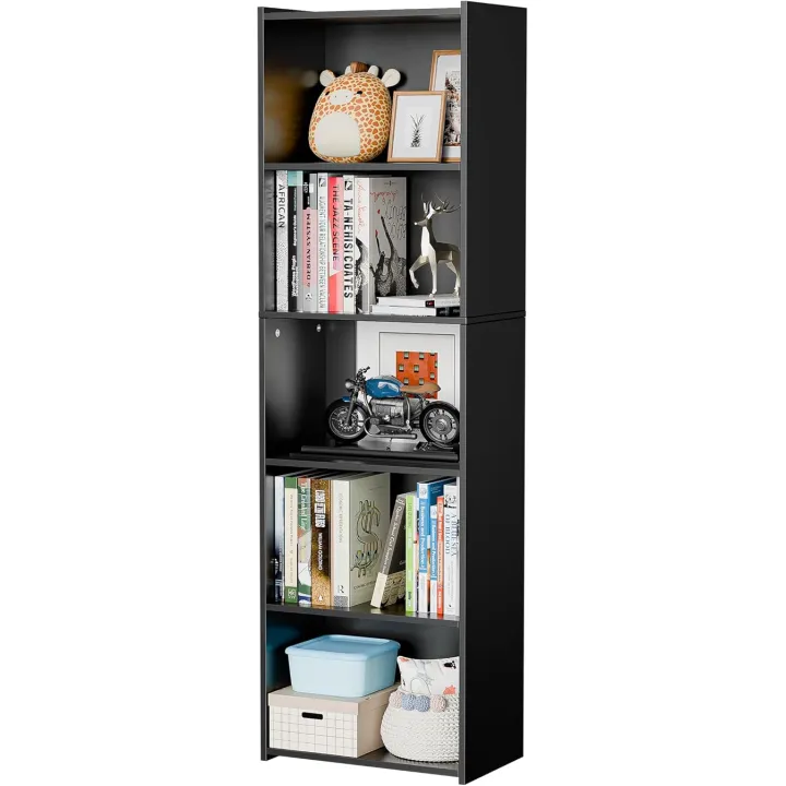 SUPER DEAL 5-Tier Open Bookcase and Bookshelf, Narrow Tall Freestanding Cube Display Storage Shelves for Bedroom Home Office Apartment Small Spaces, 52 Inch Black