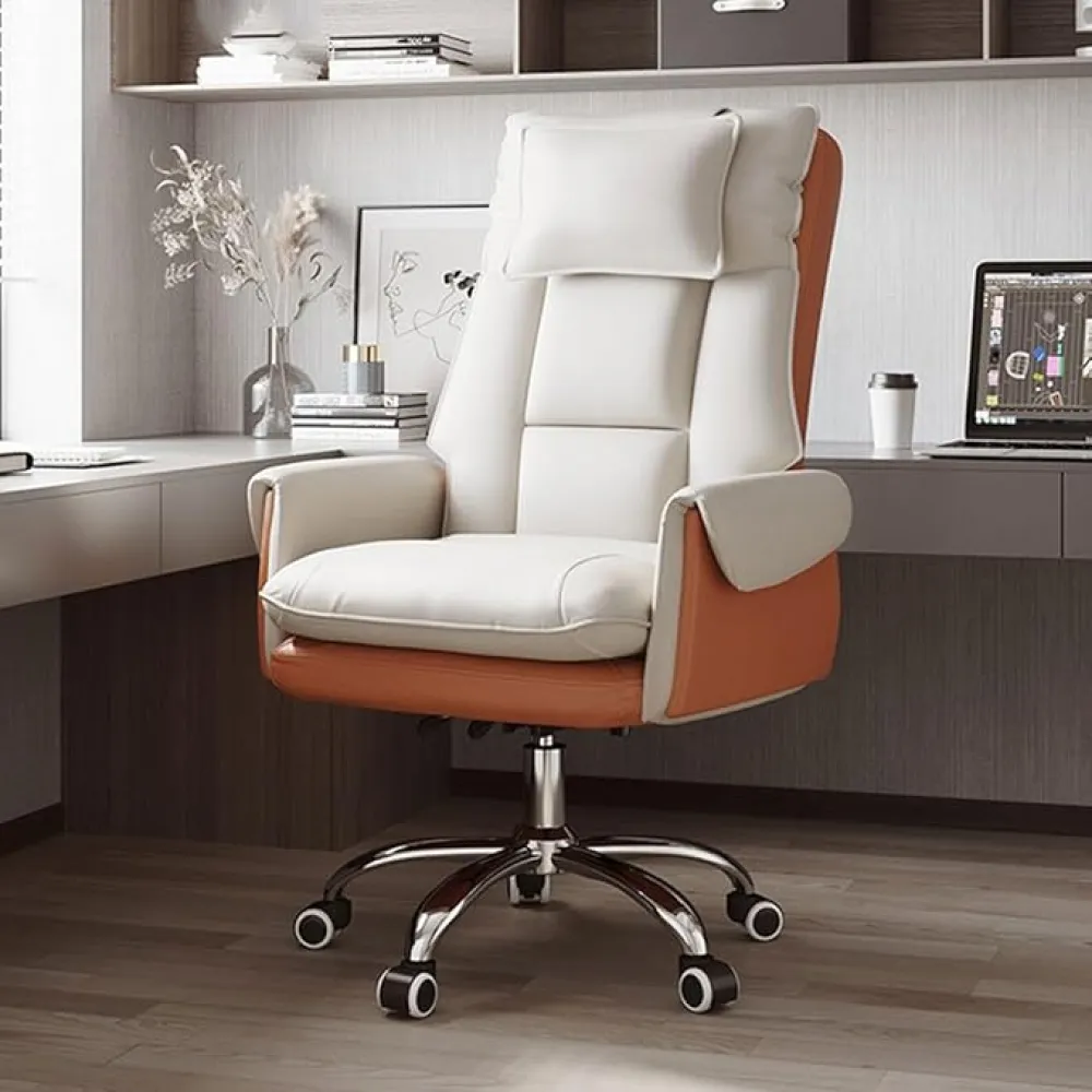 Executive Chair Leather Office Chair with Arms Height Adjustable Swivel Home Office Chair for Studying,Ergonomic Computer Chair with Wheels Task Chair/Beige