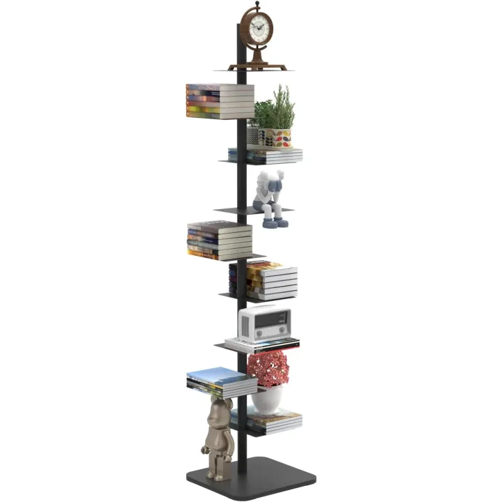 Nynelly 9-Tier Metal Spine Bookshelf - Heavy Duty Vertical Book Tower, Black Open Bookcase for Small Spaces, Floor Standing Corner Book Shelf for Living Room & Office Decor, Industrial Book Organizer