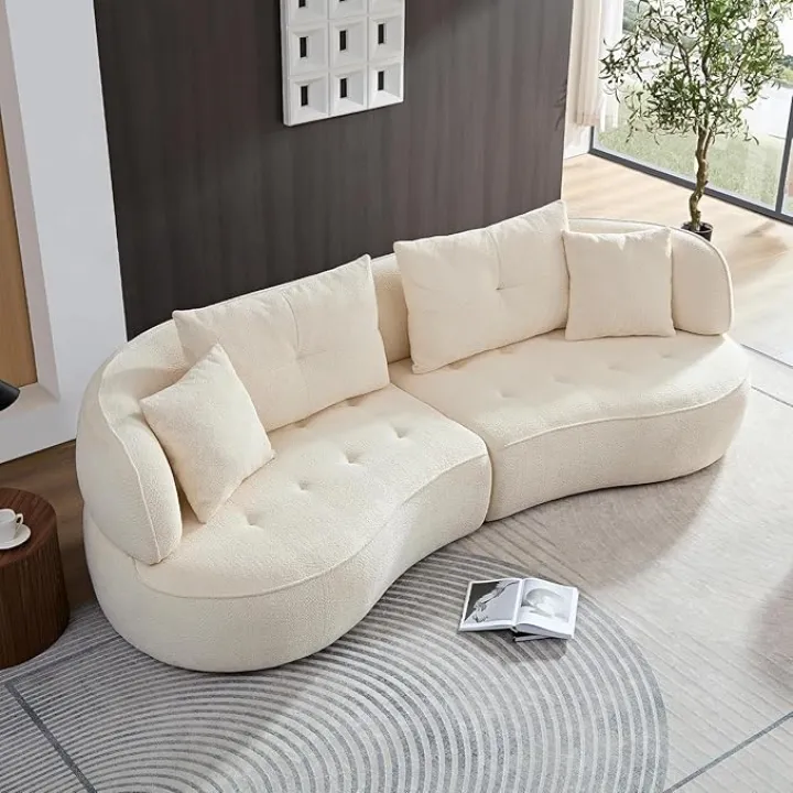 109" Curved Sofa Couch Modern Round Couch Deep Seat Sofa Upholstery Boucle Sectional Sofa with Pillows for Living Room Apartment Furniture,No Assembly Needed, Beige