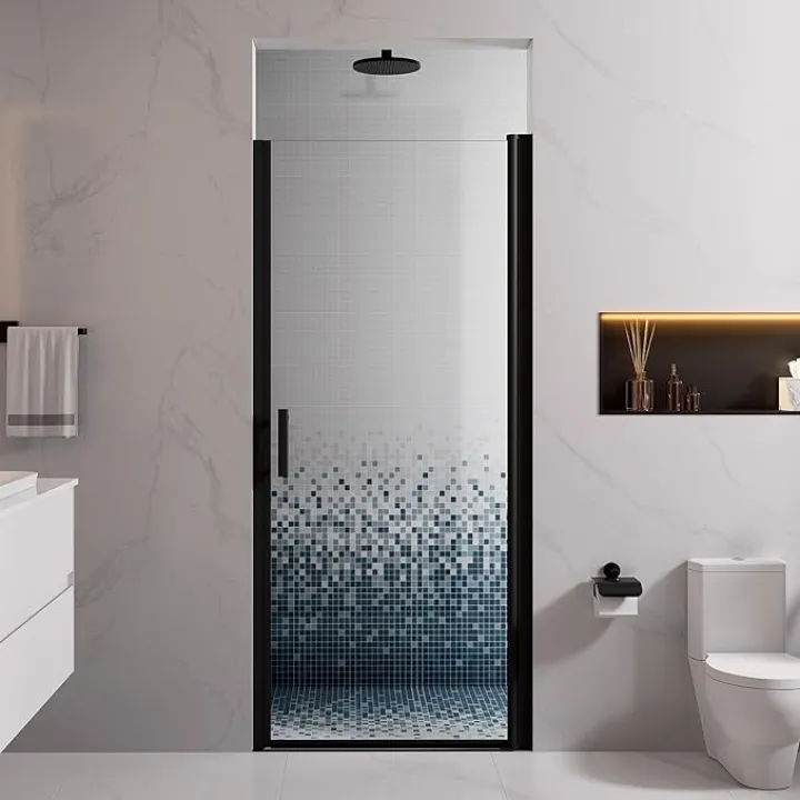 MORVANO Glass Door Pivot Glass Shower Door Adjustable 33-34 in W x 72 in H 1/4 in Clear SGCC Tempered Glass,Swing Shower Door in Matte Black Finish,Pivot Glass Door Can Reversible Installation