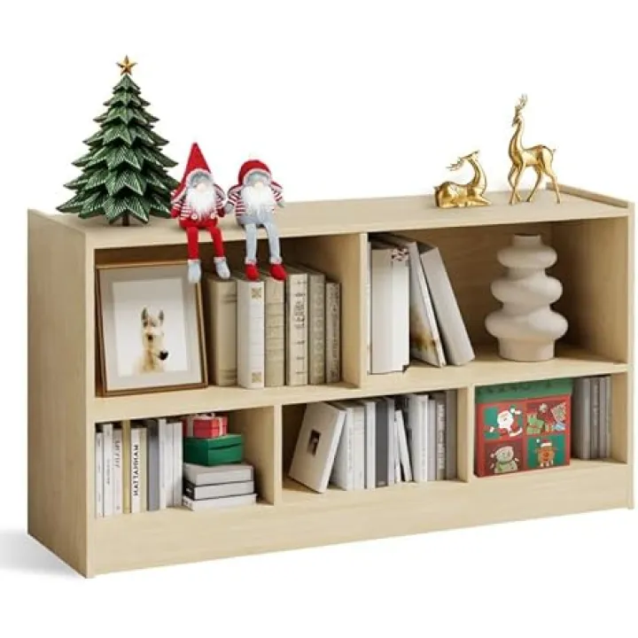 Wooden 3 Tier Storage Organizer and Montessori Shelf, 5-Section Kids Bookshelf With Blackboard for Toy Storage, Shelf for Kids Room, Playroom, Nursery