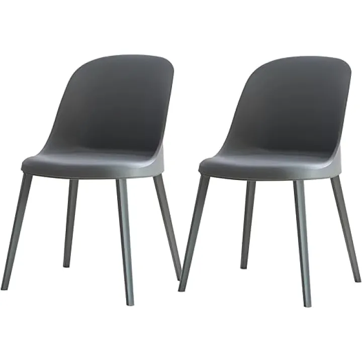 Plastic Dining Chair Set of 2, Bedroom Small Sofa Dining Chair, Plastic Chair with Backrest, Side Chairs for Dining Living Room(Gray)