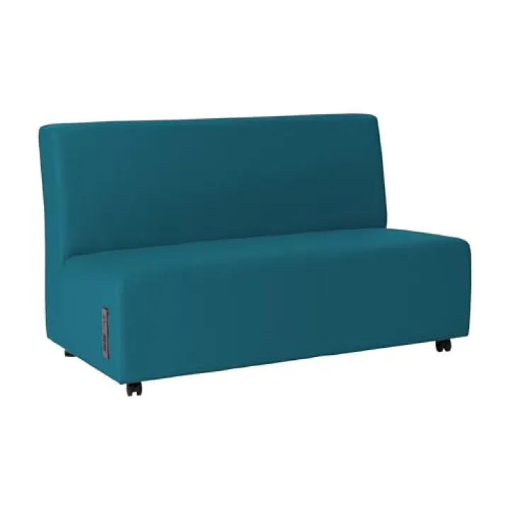 FDP Pro Series Upholstered Armless Mobile Sofa with Tech Outlet, USB Charging and Locking Casters for Portability; Commercial Seating for Hotel Lobby, Office, Restaurant, Waiting Room - Teal