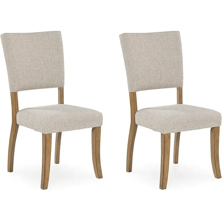 Signature Design by Ashley Rybergston Casual Stain Resistant Upholstered Solid Wood Dining Chair, Set of 2, Beige & Light Brown
