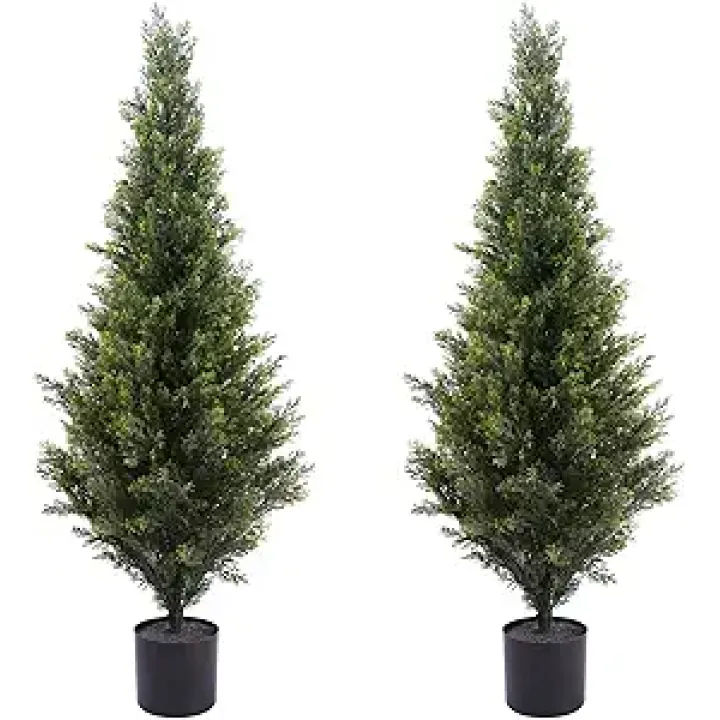 3FT Artificial Cedar Topiary Trees Potted Fake Plants for Outdoors Faux Cypress Trees for Home Front Porch Decor Set of 2