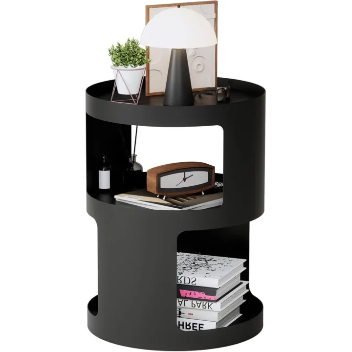 XIV Side Table, Round End Table, Modern Nightstand, Metal Accent Table, Small Bed Side Table for Living Room Bedroom, Bedside Table, Night Stand, No Assembly Required (Black, Round)