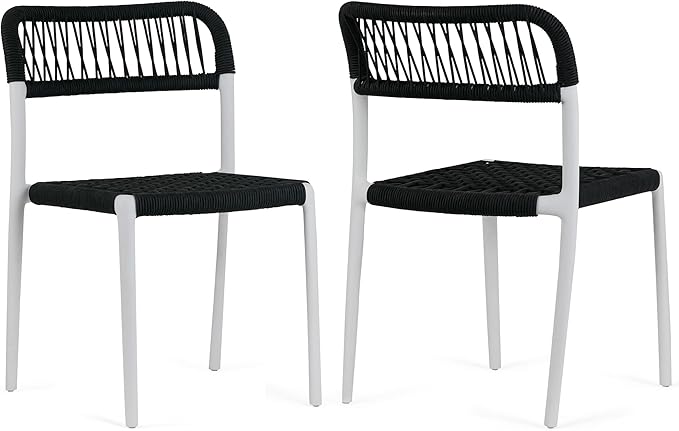 Set of 2 Belen Black Woven Rope Fabric Dining Chair with Plastic Frame