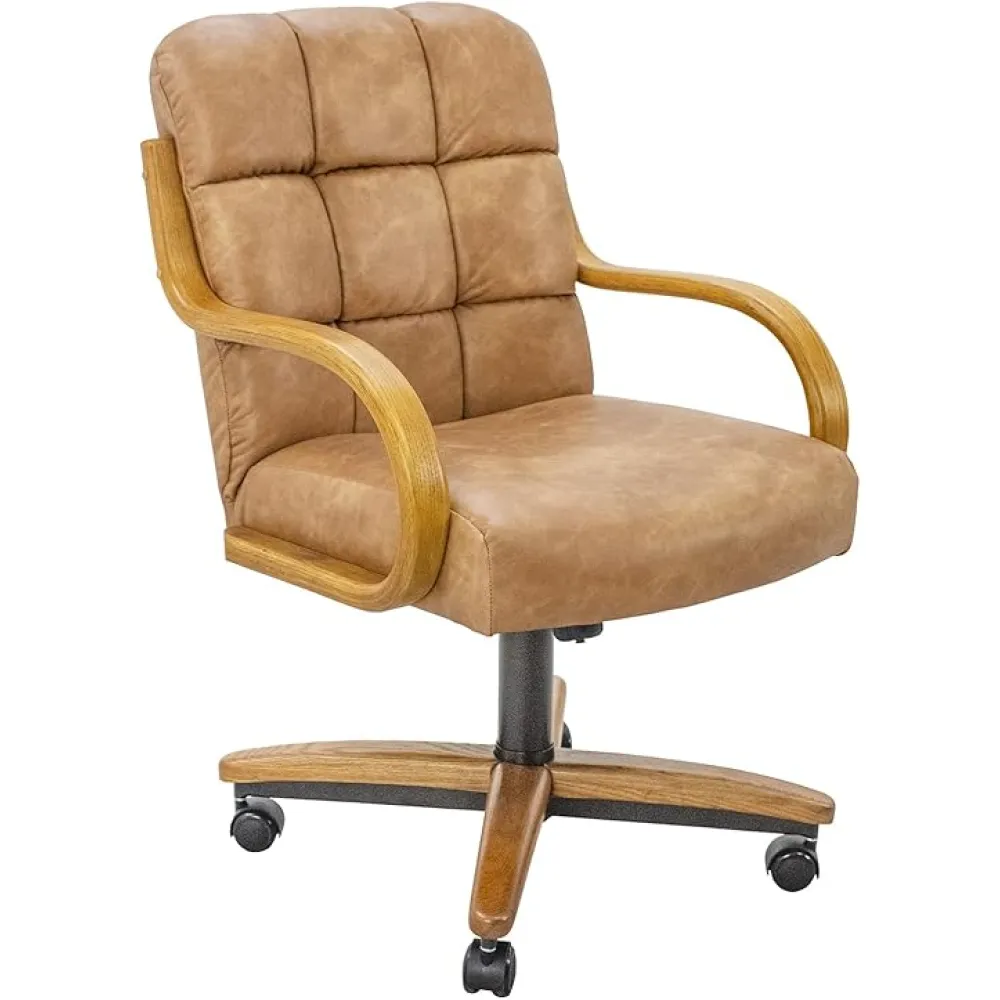 Chromcraft Set of 1 Caster Swivel Tilt Dining Chairs PU Leather Casual Rolling Chairs with Soft Wheels for Kitchen & Room(Ivanhoe NPL Cognac)