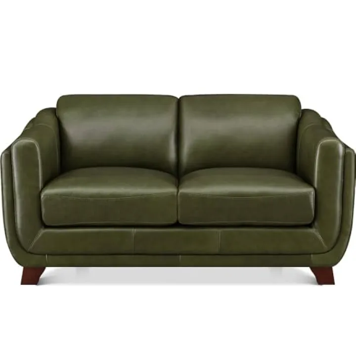 Hydeline Omaha Top Grain Leather Loveseat, Emerald Green, Feather Down, Memory Foam and Pocket Coils