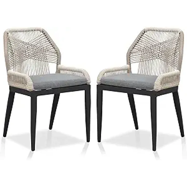 PURPLE LEAF Patio Dining Chair Set 2 Pieces Aluminum Modern Furniture Seating for Garden Kitchen Porch Outdoor Wicker Dining Chairs with Cushions, Dark Grey